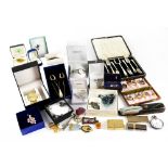 A quantity of costume jewellery to include Masonic medals, pocket watch, yellow metal pendant,