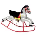 A child's vintage metal hollow body rocking horse, later painted silver.