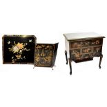 A contemporary reproduction Chinoiserie lacquered lowboy of one long and three short drawers with