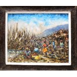 ERNST LOUIZOR (1938-2011); oil on canvas, Haitian port and market scene, signed lower right,
