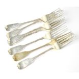 Seven William IV hallmarked silver forks, each bearing the Italic initial 'N' to the handle,