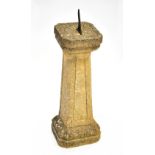 A reconstituted stone garden sundial with gnomon, height approx 97cm.