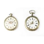 Two Continental white metal pocket watches with fancy dials and cases, each approx 44mm (2).