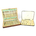 A Victorian wood cased set of hallmarked silver and bone-handled fish knives and forks,