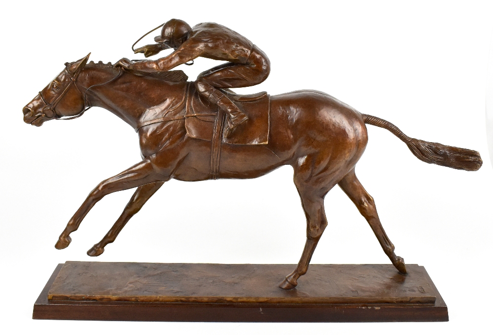 WILLIAM NEWTON; a bronze sculpture of a jockey on horseback, impressed signature, dated '04 and