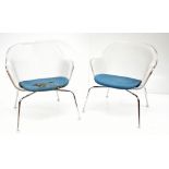 ANTONIO CITTERIO FOR B & B ITALIA; a pair of 'Iuta' chairs with white painted mesh backs and blue