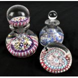 OLD ENGLISH; a glass inkwell and stopper with millefiori decoration, height 14.5cm, together with