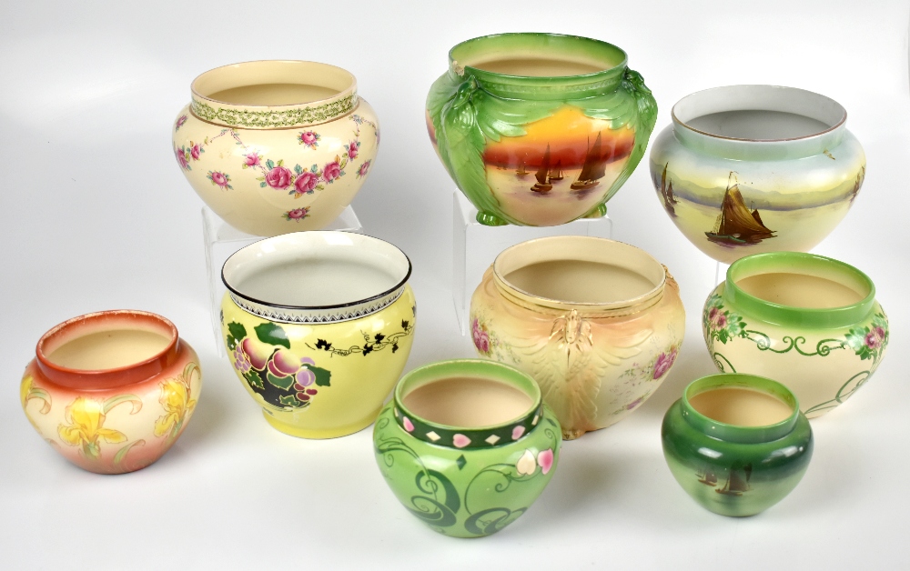 WILEMAN & CO; eight Foley jardinières to include faience examples, various sizes and patterns to