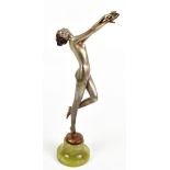 JOSEF LORENZL (1892-1950); a silvered bronze Art Deco figure of a nude female dancer, impressed