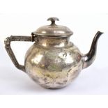 IN THE MANNER OF DR CHRISTOPHER DRESSER FOR ELKINGTON & CO; a silver plated globular teapot, stamped
