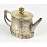 An Arts & Crafts silver-plated Brutalist teapot, with hard stone finial and studdded decoration,