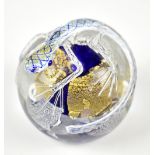 MIKE HUNTER; a glass paperweight with applied lizard and encased stylised detail, bears original