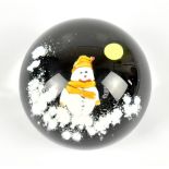 SCOTIA; a contemporary glass paperweight encased with a snowman, diameter 7cm.Additional