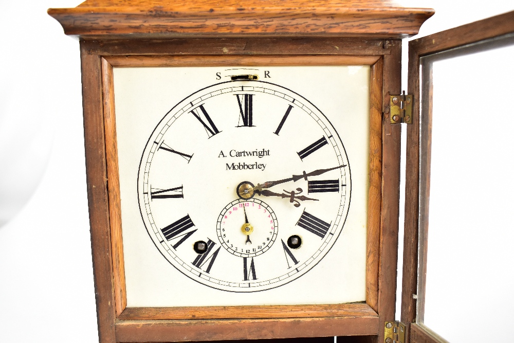 An Edwardian oak mantel clock with later printed dial set with Roman numerals, inscribed 'A. - Image 4 of 4