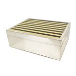 RAPPORT OF LONDON; a contemporary chromed jewellery box with striped decoration to the lid, height