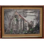 AFTER JOHN PIPER; a coloured print, 'Dorchester Abbey from the East', unsigned, 56 x 77.5cm,