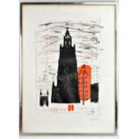 JOHN PIPER CH (1903-1992); a pencil signed limited edition print, abstract buildings in landscape,