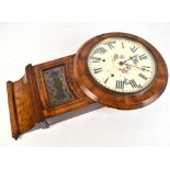 A late 19th century American walnut drop dial wall clock, the painted dial set with Roman