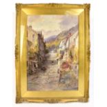 ALFRED LAYMAN; watercolour, 'Clovelly Main Street and Steps', signed lower left, framed and