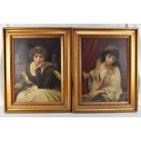 M A WIDDOWS; two oils on canvas, Pre-Raphaelite portraits of young ladies, the first in gypsy