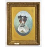 UNATTRIBUTED; oval oil on canvas, study of a terrier, unsigned, 40 x 30cm, framed and glazed.