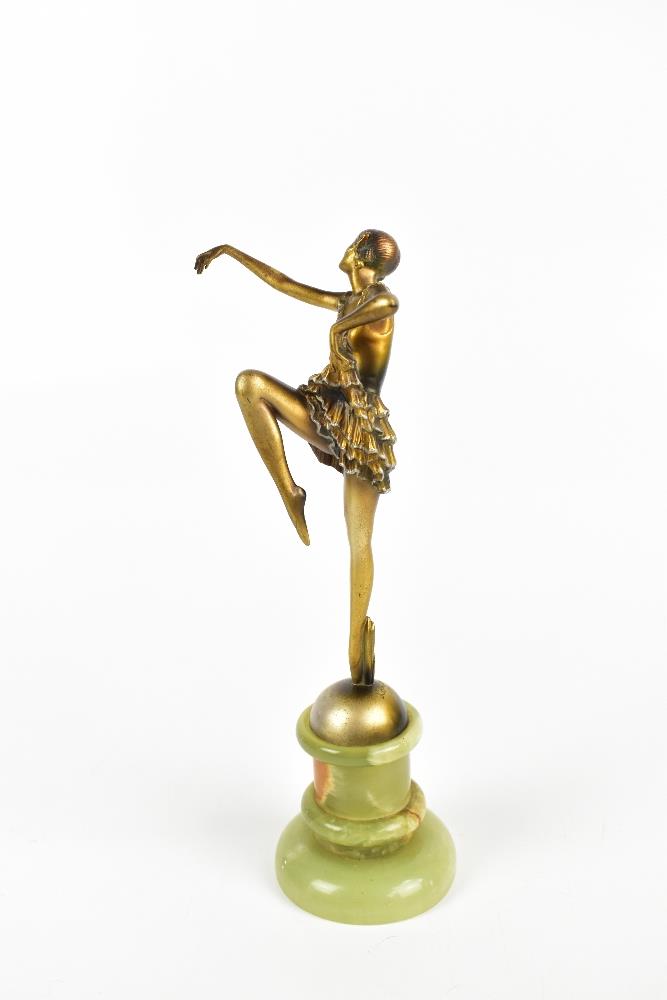 JOSEF LORENZL (1892-1950); an Art Deco gilt and silvered bronze figure of a female dancer on onyx - Image 2 of 4