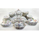 An extensive Victorian stone china floral and exotic bird decorated dinner service, comprising eight