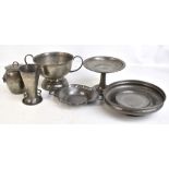 ENGLISH PEWTER; an Arts & Crafts pewter twin handled bowl with embossed and pierced honesty flowers,