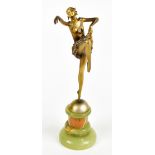 JOSEF LORENZL (1892-1950); an Art Deco gilt and silvered bronze figure of a female dancer on onyx