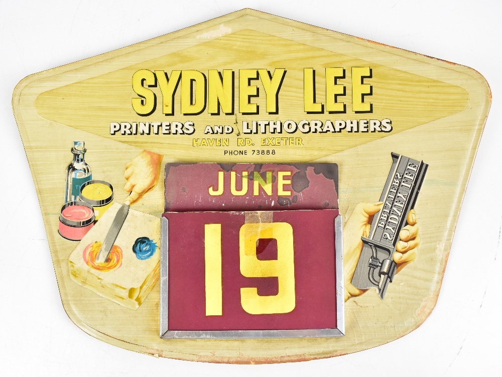 A vintage advertising perpetual calendar inscribed 'Sydney Lee Printers & Lithographers, Haven Rd,