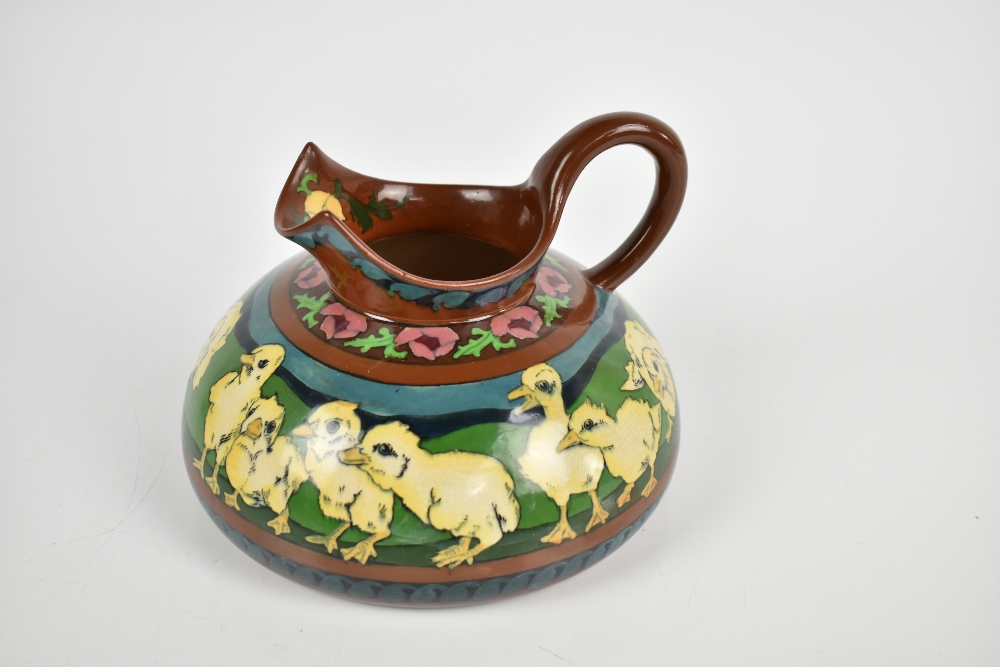 WILEMAN & CO; a Foley Intarsio squat jug of circular form, painted with chicks in landscape setting, - Image 6 of 11