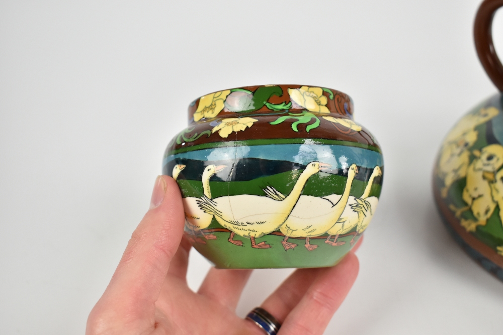 WILEMAN & CO; a Foley Intarsio squat jug of circular form, painted with chicks in landscape setting, - Image 2 of 11