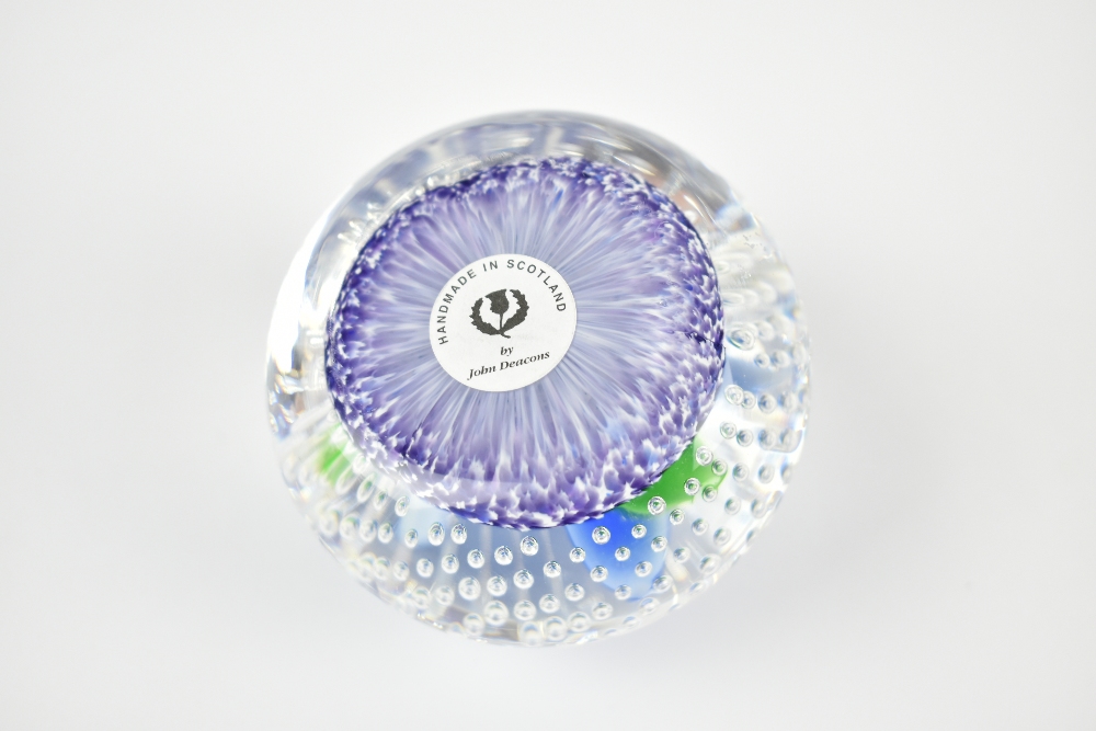 JOHN DEACONS; seven glass paperweights including millefiori example, bubble examples with floral - Image 9 of 12