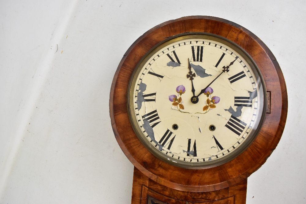 A late 19th century American walnut drop dial wall clock, the painted dial set with Roman - Image 2 of 5