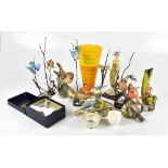 A group of ceramics, ceramic figures and glass including a Shelley Harmony vase, height 25cm,