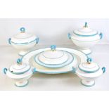 ROYAL WORCESTER; a small group of cream, turquoise and gilt heightened dinnerware comprising large