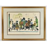 LAURENCE STEPHEN LOWRY RBA RA (1887-1976); a signed coloured print, 'People Standing About',