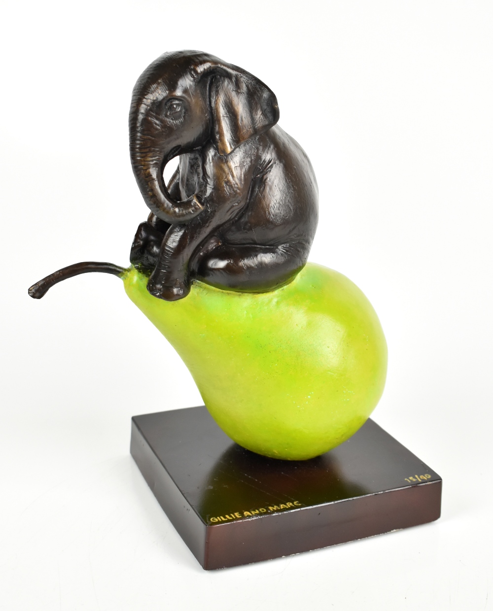 GILLIE & MARC; a contemporary bronze sculpture, 'The Elephant was Just Pearfect', signed and