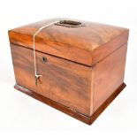 A Victorian walnut sewing and jewellery box, the hinged lid with recessed handle enclosing a lined