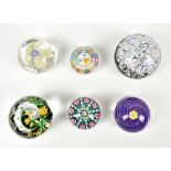 PERTHSHIRE; six glass paperweights including Collectors Club example, Royal Wedding Feathers,