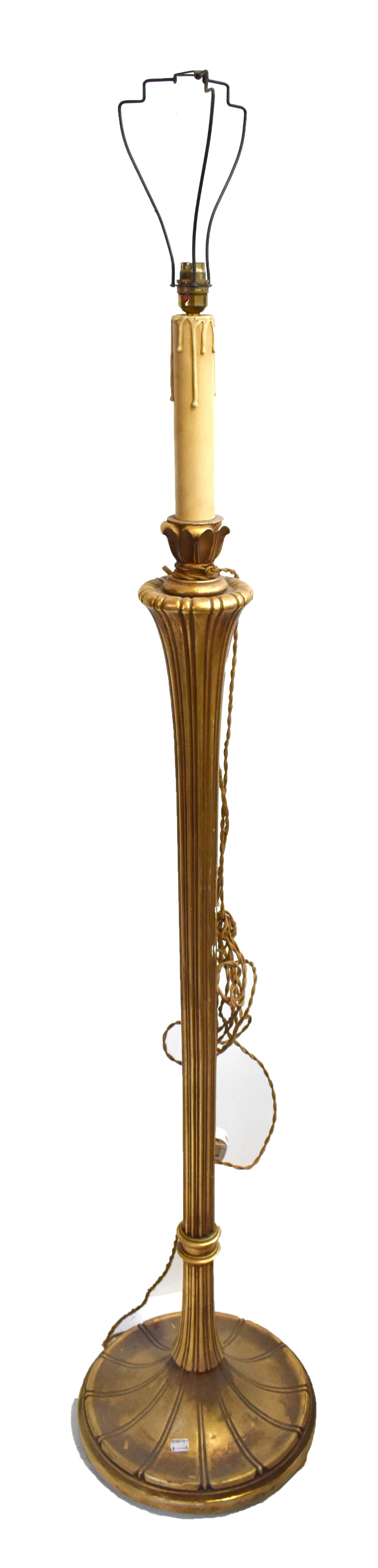 A mid-20th century gilt painted wooden standard lamp, with faux candle upper section, height to