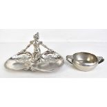 WMF; an Art Nouveau pierced figural bowl, width 32.5cm, and a Tudric pewter twin handled bowl