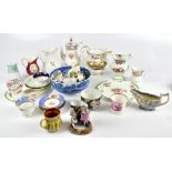 A group of decorative ceramics including a 19th century coffee can, wrythen moulded tea bowl,