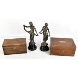 WITHDRAWN A pair of patinated metal figures modelled as maidens, height 30cm (4).Additional