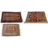 A small Tekke prayer mat, 114 x 85cm, a Hamadan rug and a further prayer mat (3).