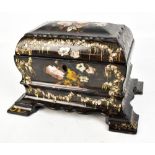 A Victorian papier-mâché gilt heightened and mother of pearl inlaid two division tea caddy of