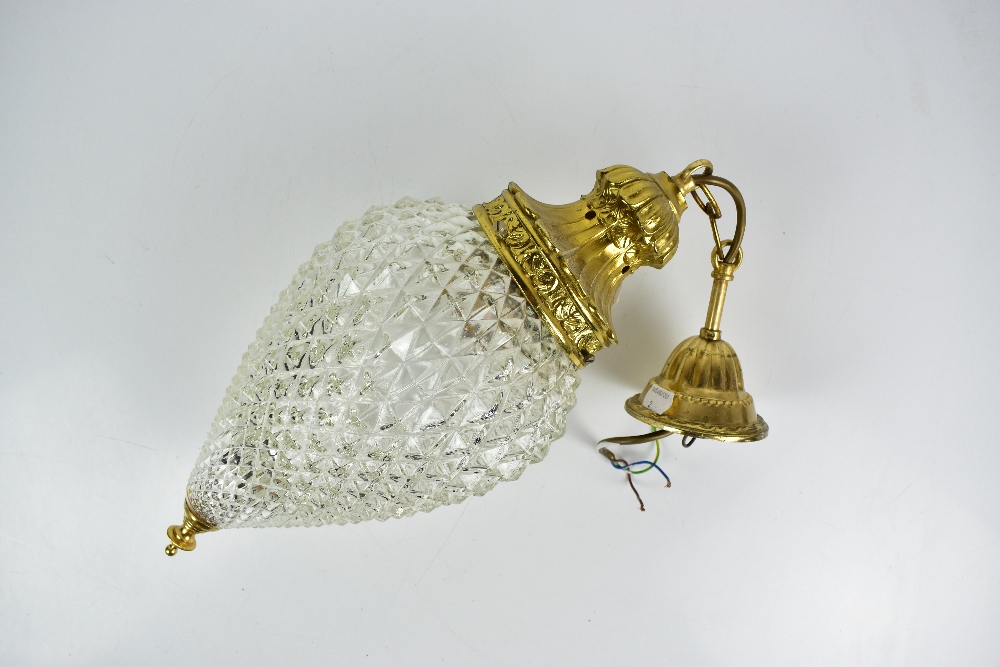A gilt metal pendant light with moulded tapered shade, length approx 40cm, and a domed ceiling light - Image 3 of 3