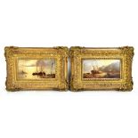 EARLY 19TH CENTURY DUTCH SCHOOL; a pair of oils on metal panels, coastal landscapes with figures and