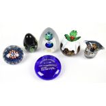 Six assorted glass paperweights to include Scottish Borders example in the form of a Christmas
