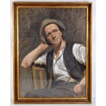 ATTRIBUTED TO EILEEN HUNTER; pastel, half-length study of a farm labourer, probably Irish, unsigned,